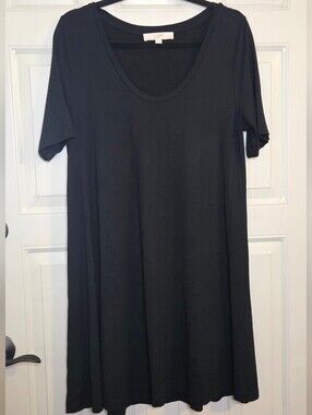 LOFT Black Short-Sleeve Scoop-Neck Swing Dress